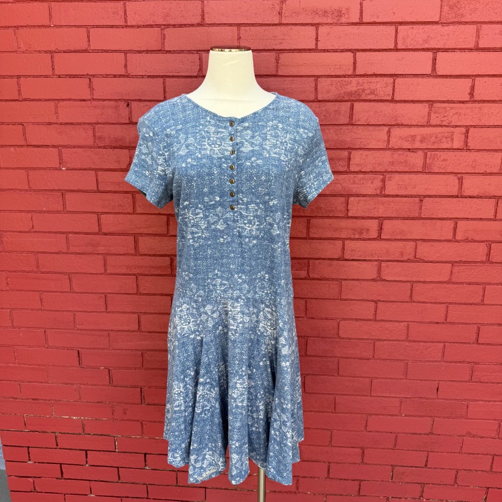 LRL‎ Lauren Jeans Co Ralph Lauren Dress Blue White Print Cotton XL